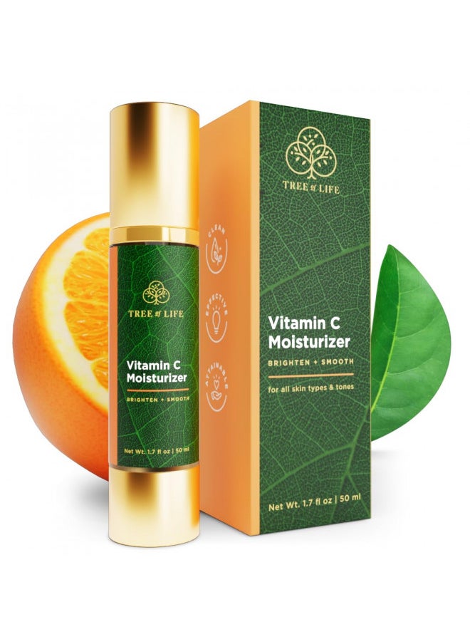Tree of Life Vitamin C Brightening Facial Moisturizer Cream + Renewing Vitamin E + Aloe Vera Boost, Clean Dermatologist-Tested Skin care,1.7 Fl Oz