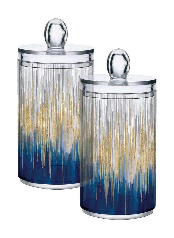 xigua 2 Pack Gold & Blue Apothecary Jars with Lid, Qtip Holder Storage Jars for Cotton Swab, Cotton Round Pads, Clear Plastic Canisters for Bathroom Vanity Organization (10 Oz) - Image 1