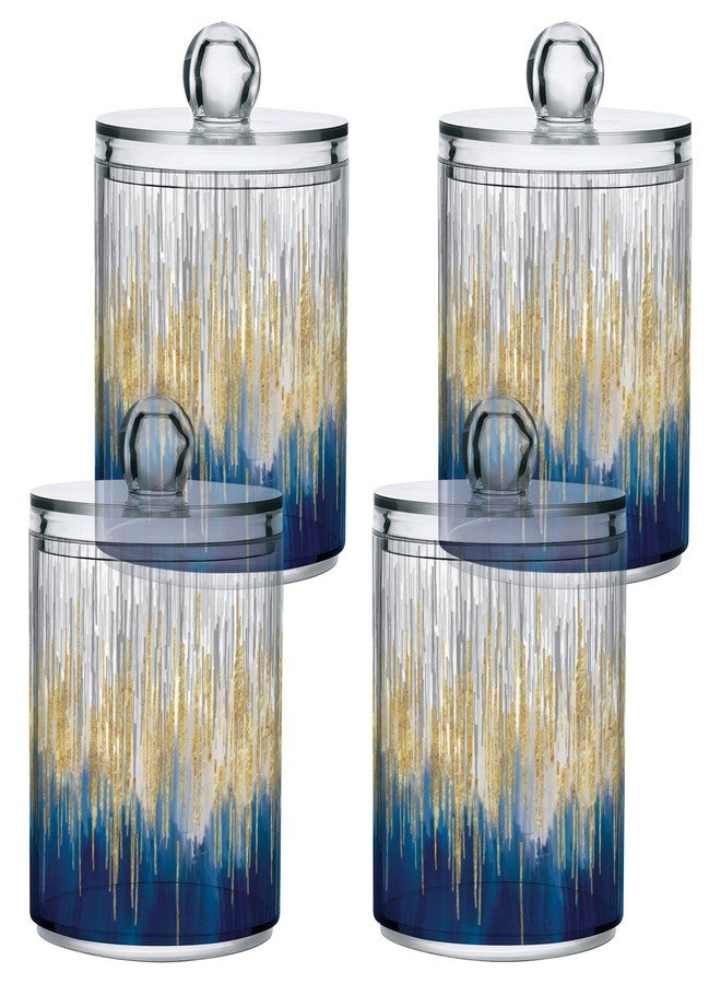 xigua 2 Pack Gold & Blue Apothecary Jars with Lid, Qtip Holder Storage Jars for Cotton Swab, Cotton Round Pads, Clear Plastic Canisters for Bathroom Vanity Organization (10 Oz) - Image 2