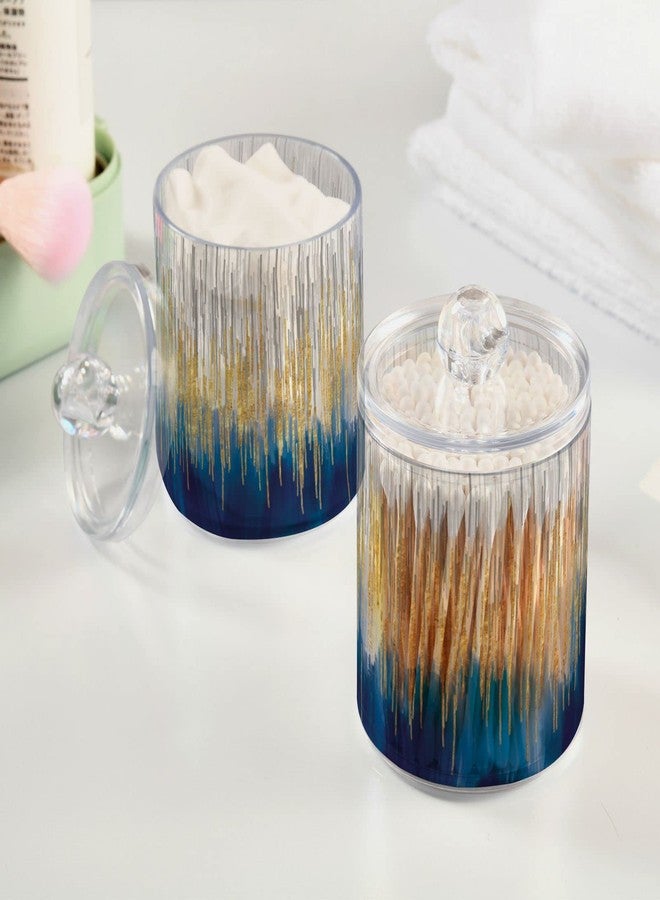 xigua 2 Pack Gold & Blue Apothecary Jars with Lid, Qtip Holder Storage Jars for Cotton Swab, Cotton Round Pads, Clear Plastic Canisters for Bathroom Vanity Organization (10 Oz) - Image 5
