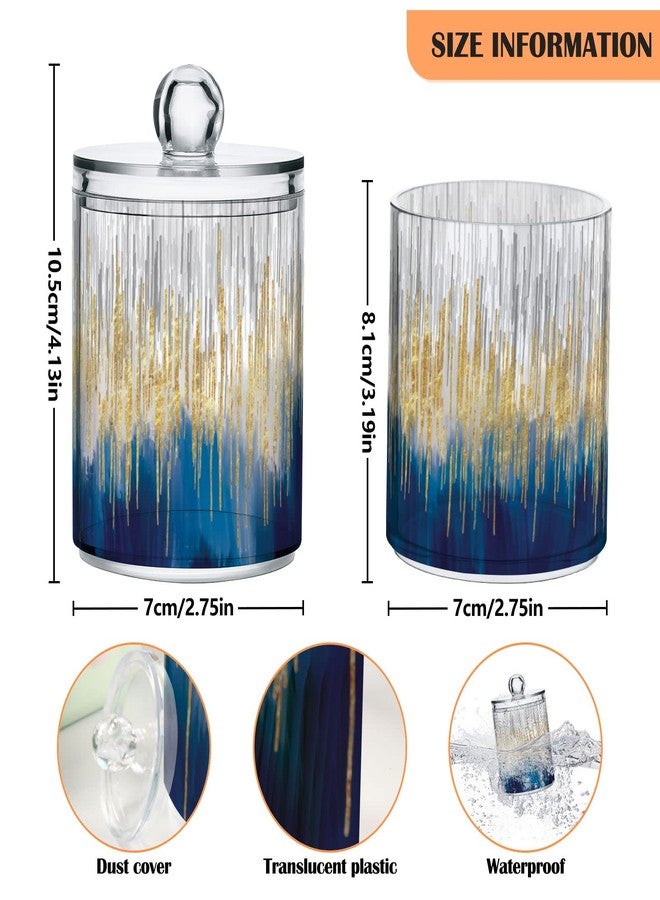 xigua 2 Pack Gold & Blue Apothecary Jars with Lid, Qtip Holder Storage Jars for Cotton Swab, Cotton Round Pads, Clear Plastic Canisters for Bathroom Vanity Organization (10 Oz) - Image 3
