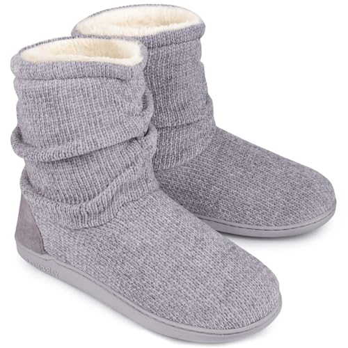 LongBay Women's Chenille Knit Bootie Slippers Cute Plush Fleece Memory Foam House Shoes (Large / 9-10 B(M), Grey) - Image 1