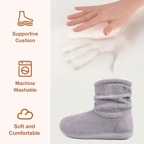 LongBay Women's Chenille Knit Bootie Slippers Cute Plush Fleece Memory Foam House Shoes (Large / 9-10 B(M), Grey) - Image 4