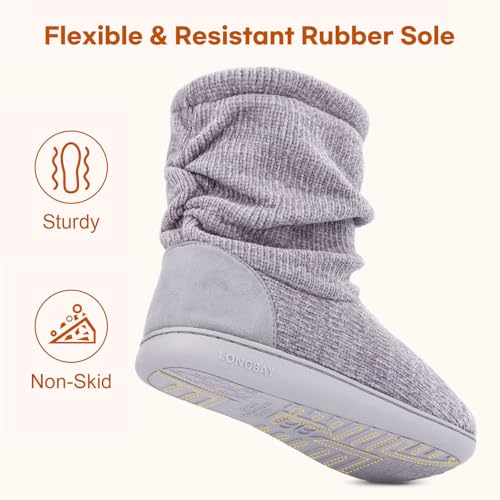 LongBay Women's Chenille Knit Bootie Slippers Cute Plush Fleece Memory Foam House Shoes (Large / 9-10 B(M), Grey) - Image 5