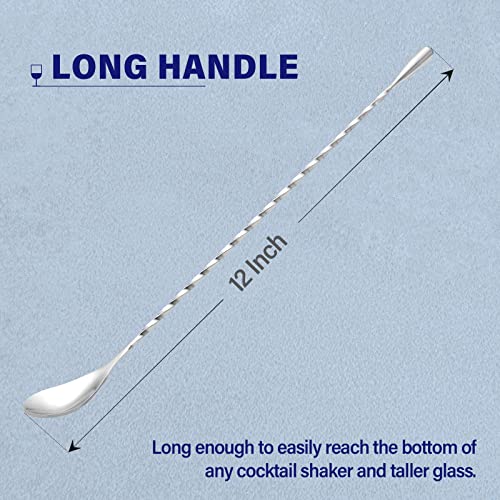 Briout Bar Spoon Cocktail Mixing Stirrers for Drink, Stainless Steel 12 Inches Long Handle, Silver 2 Pieces - Image 2