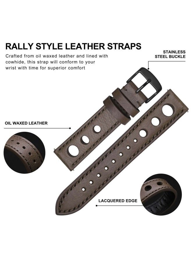 BISONSTRAP Rally Watch Bands, Waxed Leather Watch Straps for Men, 20mm, Taupe (Grey) with Black Buckle  - Image 4