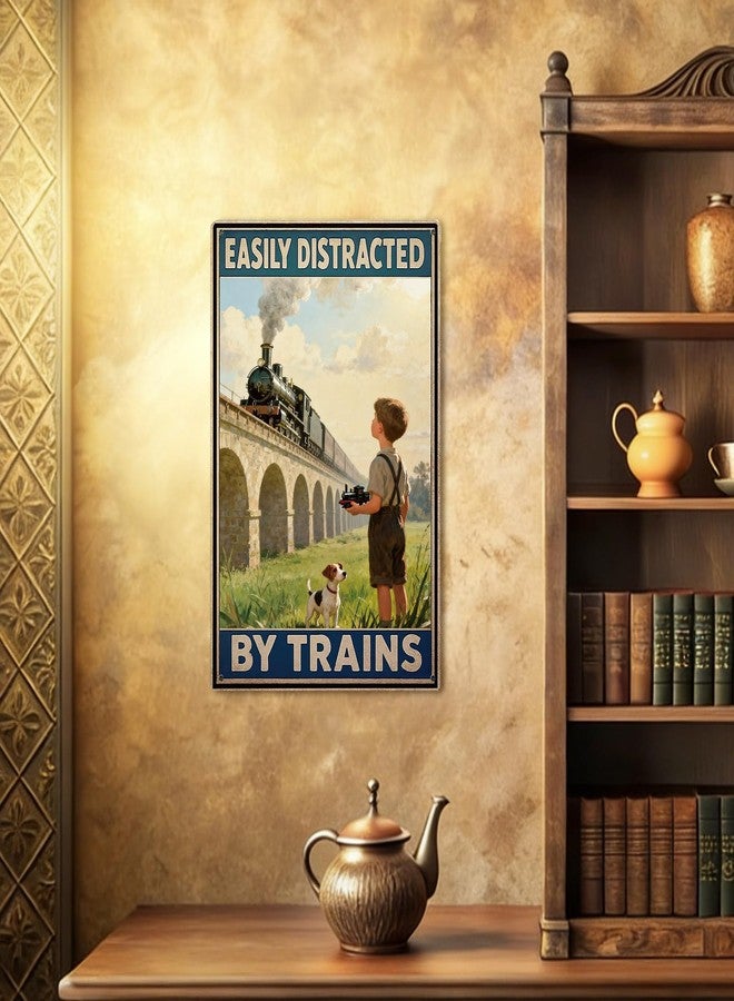 Bnesi Easily Distracted By Trains Vintage Train Decor Sign, Ideal Boys Room Decor & Man Cave Decor for Train Lovers, Perfect Train Gifts for Men & Decorations for Train Themes (Train) - Image 2