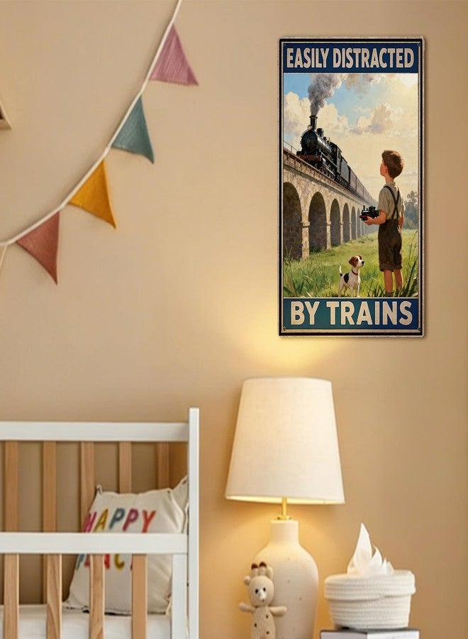 Bnesi Easily Distracted By Trains Vintage Train Decor Sign, Ideal Boys Room Decor & Man Cave Decor for Train Lovers, Perfect Train Gifts for Men & Decorations for Train Themes (Train) - Image 5