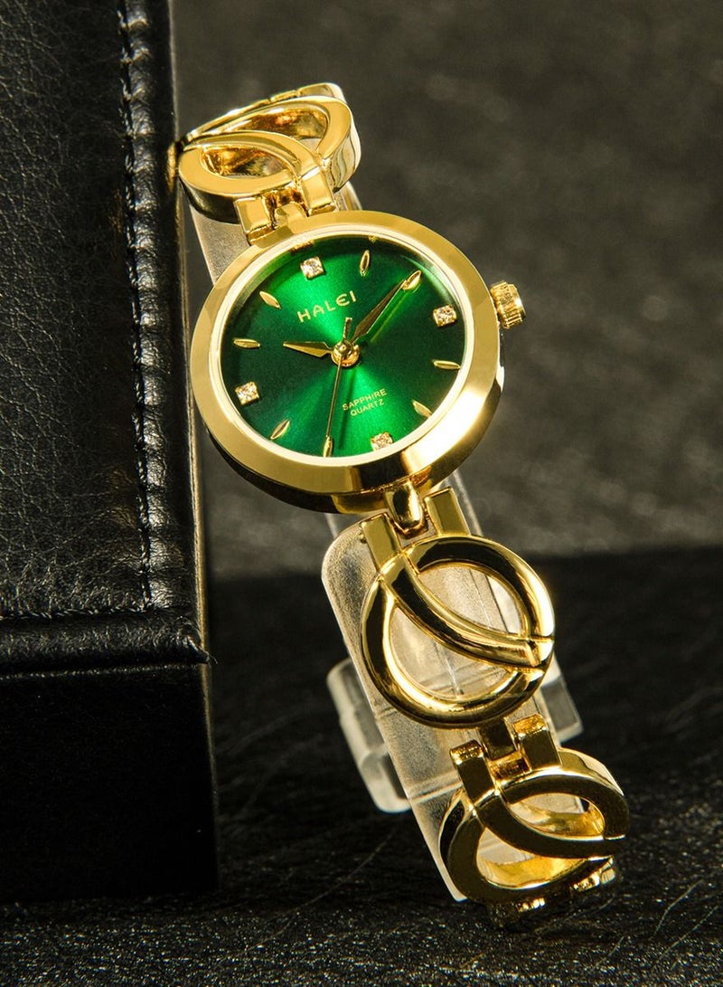 هالي هارلي السيدات الخفيفة الفاخرة سوار ووتش 5004L-24mm - الذهب / الأخضر - Image 1
