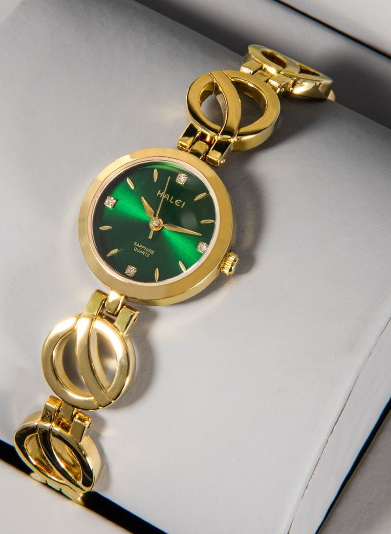 هالي هارلي السيدات الخفيفة الفاخرة سوار ووتش 5004L-24mm - الذهب / الأخضر - Image 5