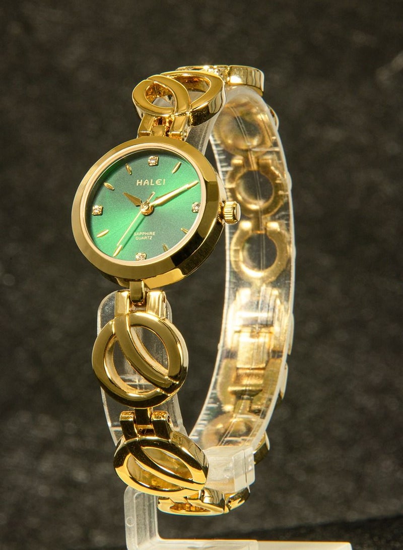 هالي هارلي السيدات الخفيفة الفاخرة سوار ووتش 5004L-24mm - الذهب / الأخضر - Image 3