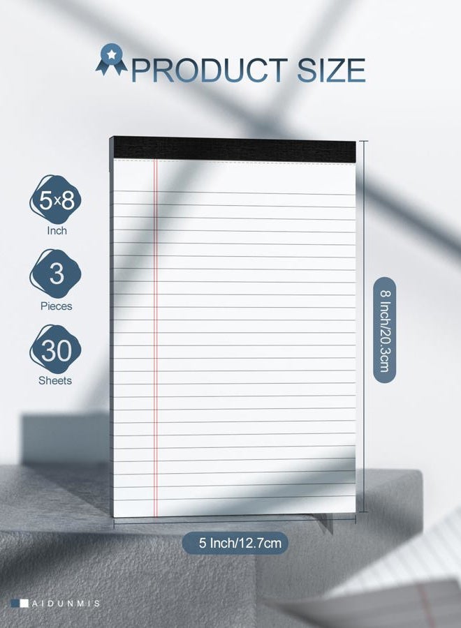 Aidunmis 3 Pack Small Legal Pads 5x8 White Notepads Paper Tablets 5x8 Legal Pad 80 Gsm Lined Pads of Paper 5x8 College Ruled Writing Pads 30 Sheets/Pad, 25 Lines Note Pads for School, Office & 1 Wood Clipboard - Image 2