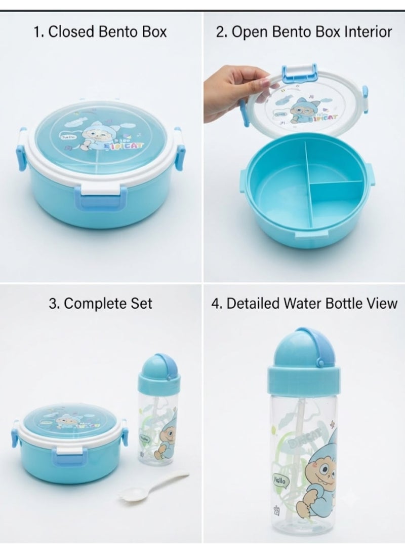 A set featuring a water bottle and a 3-compartment lunch box; the airtight lid preserves food freshness, and the set comes in various colors. - Image 2
