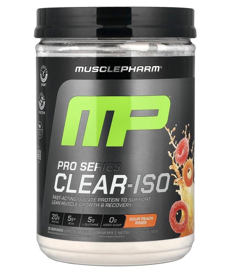 MusclePharm Pro Series Clear-ISO Protein Powder Drink Mix Sour Peach Rings 1.14 lbs (520 mg)