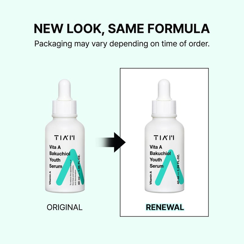 TIA'M Vita A Bakuchiol Youth Serum, 1.35 fl oz, Anti-Aging Serum for Wrinkles & Dark Spots, Enhances Firmness & Elasticity, Retinol Alternative for Sensitive Skin, Korean Skin Care - Image 2
