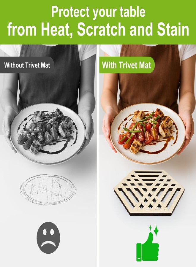 Renawe مجموعة من 3 قواعد خشبية للأواني الساخنة، إكسسوارات ديكور مطبخ خشبية، قواعد زخرفية للأواني الساخنة والمقالي، قواعد أكواب كبيرة لأسطح الكوارتز، حوامل أواني، ديكور طاولة طعام، مجموعة قواعد سداسية من الخيزران - Image 5