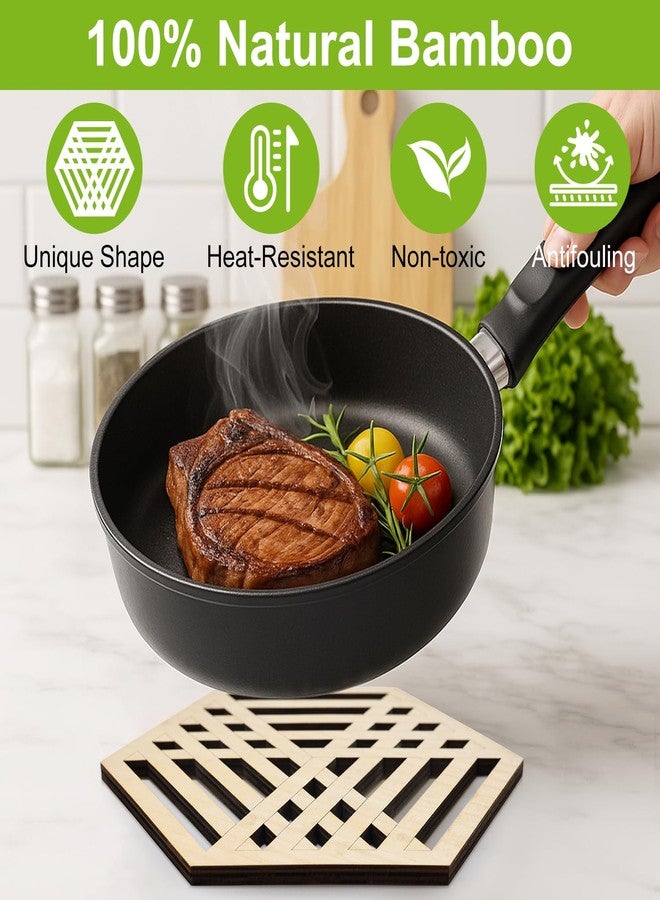 Renawe مجموعة من 3 قواعد خشبية للأواني الساخنة، إكسسوارات ديكور مطبخ خشبية، قواعد زخرفية للأواني الساخنة والمقالي، قواعد أكواب كبيرة لأسطح الكوارتز، حوامل أواني، ديكور طاولة طعام، مجموعة قواعد سداسية من الخيزران - Image 2