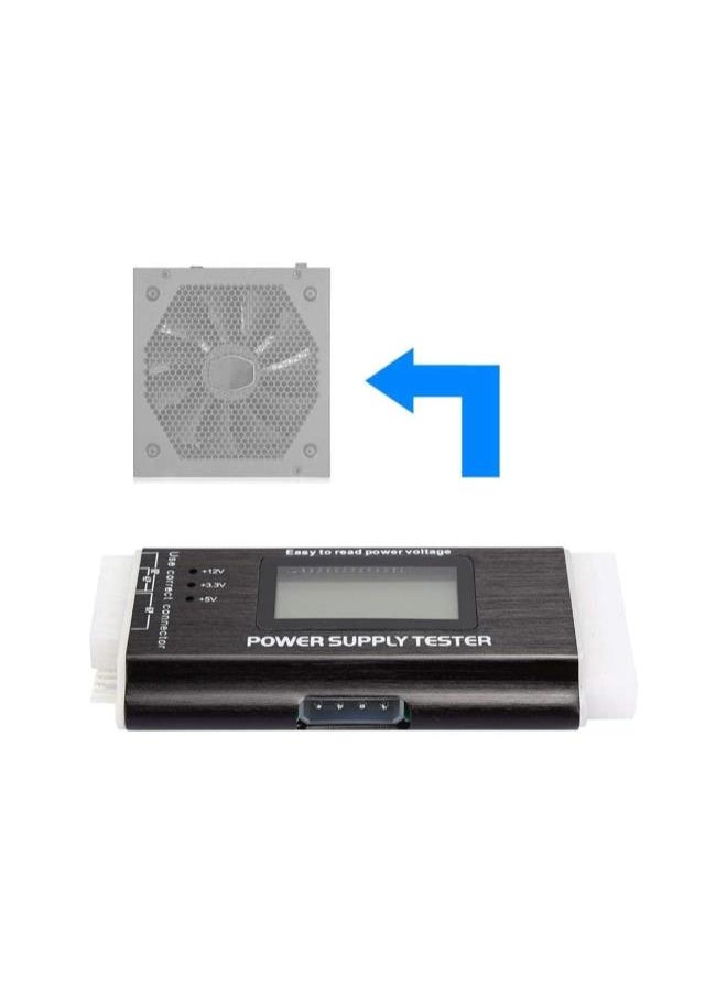 ATX SATA Power Supply Tester, Portable Aluminum Alloy PC Power Supply Tester, Mini Universal High Precise Supports Automatically Alarm for ATX, BTX, ITX, TFX