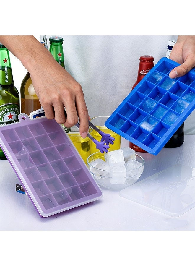أطباق مكعبات الثلج السيليكونية، 24 طبقًا مربعًا لصنع مكعبات الثلج مع غطاء قابل للإزالة، مجموعة أشكال مكعبات الثلج (3 قطع)، أشكال سيليكون للثلج، جهاز صنع مكعبات الثلج، أطباق ثلج كبيرة لحاويات التجميد، مناسبة تمامًا للويسكي والكاكتيال والمشروبات، إفراج سهل وخالي من BPA، متعدد الألوان - Image 3