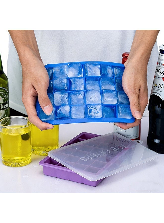 أطباق مكعبات الثلج السيليكونية، 24 طبقًا مربعًا لصنع مكعبات الثلج مع غطاء قابل للإزالة، مجموعة أشكال مكعبات الثلج (3 قطع)، أشكال سيليكون للثلج، جهاز صنع مكعبات الثلج، أطباق ثلج كبيرة لحاويات التجميد، مناسبة تمامًا للويسكي والكاكتيال والمشروبات، إفراج سهل وخالي من BPA، متعدد الألوان - Image 4