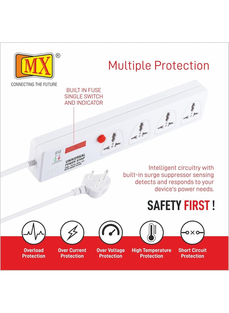MX MX 4 Outlet Power StripExtension BoardExtension Cords with Universal Socket Master Switch with Builtin Fuse 5 amp 3mWhite  - Image 4