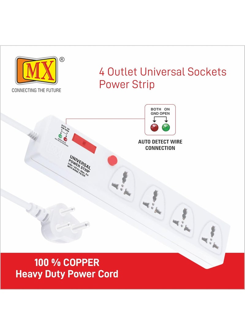 MX MX 4 Outlet Power StripExtension BoardExtension Cords with Universal Socket Master Switch with Builtin Fuse 5 amp 3mWhite  - Image 5