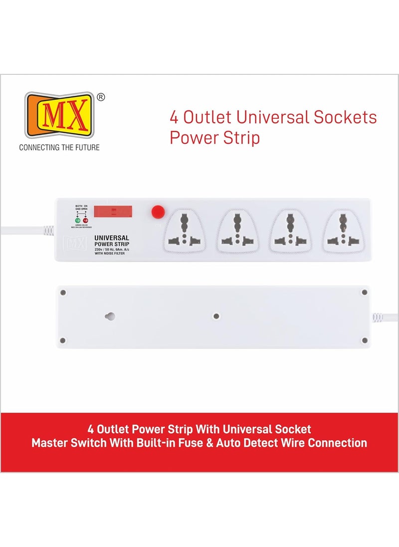 MX MX 4 Outlet Power StripExtension BoardExtension Cords with Universal Socket Master Switch with Builtin Fuse 5 amp 3mWhite  - Image 2