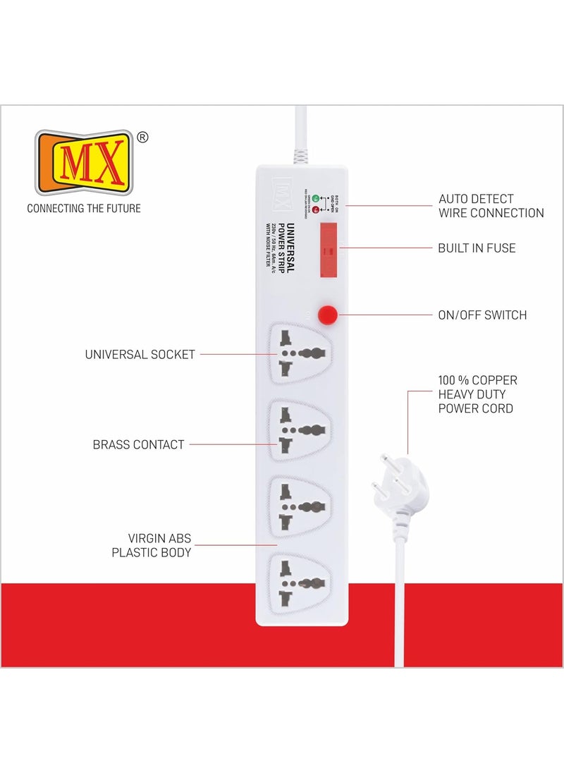 MX MX 4 Outlet Power StripExtension BoardExtension Cords with Universal Socket Master Switch with Builtin Fuse 5 amp 3mWhite  - Image 3