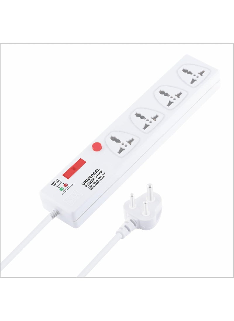 MX MX 4 Outlet Power StripExtension BoardExtension Cords with Universal Socket Master Switch with Builtin Fuse 5 amp 3mWhite  - Image 1