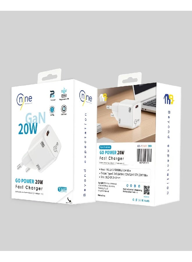 Nine GO POWER Fast Charger 20W Gan-White