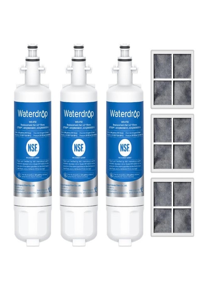 ووتر دروب فلتر مياه وفلتر هواء للثلاجة معتمد من Waterdrop NSF 53&42، متوافق مع LG LT700P، ADQ36006101، ADQ36006102 وLT120F، متطور، 3 كومبو - Image 1