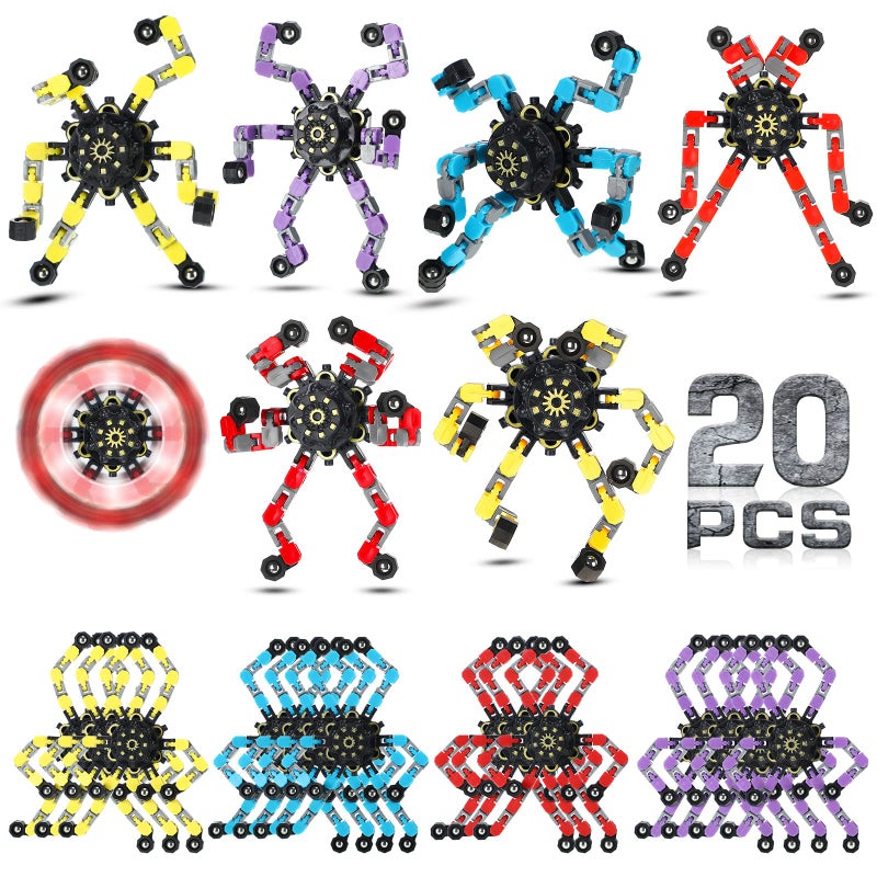 Charniol 20 Pcs Transformable Fidget Spinner Toys Funny Sensory Chain Robot Fidget Spinner DIY Deformed Mechanical Spiral Stress Relief Gifts for Kids Boys Adults Halloween Christmas Stuffers - Image 3