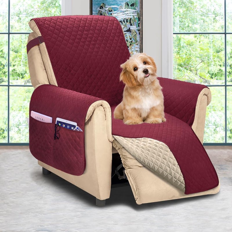 ASHLEYRIVER Recliner Chair CoverRecliner Slipcover Recliner Covers for DogsRecliner SlipcoverRecliner ProtectorRecliner MediumBurgundyBeige