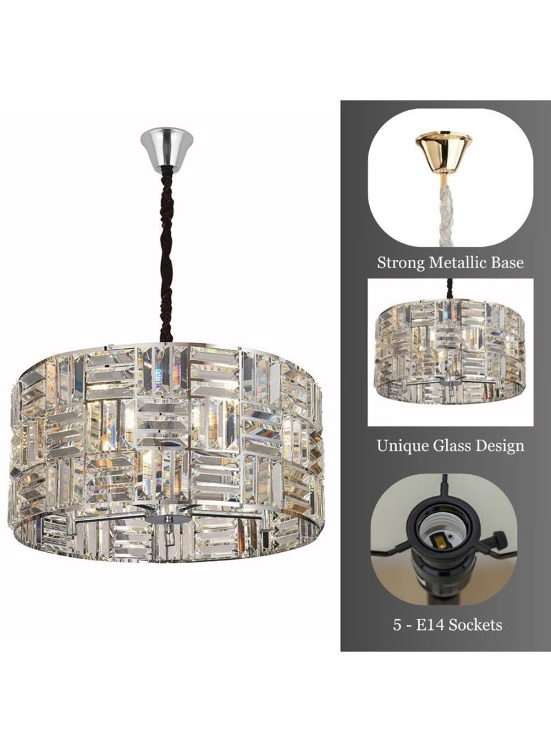 DANUBE HOME Nicely Silver Glass Chandelier for Bedroom - Elegant E14x6 Design, 53x53x26 cm - Modern Lighting Fixture for Home Decor - 2 Year Warranty  - Image 3