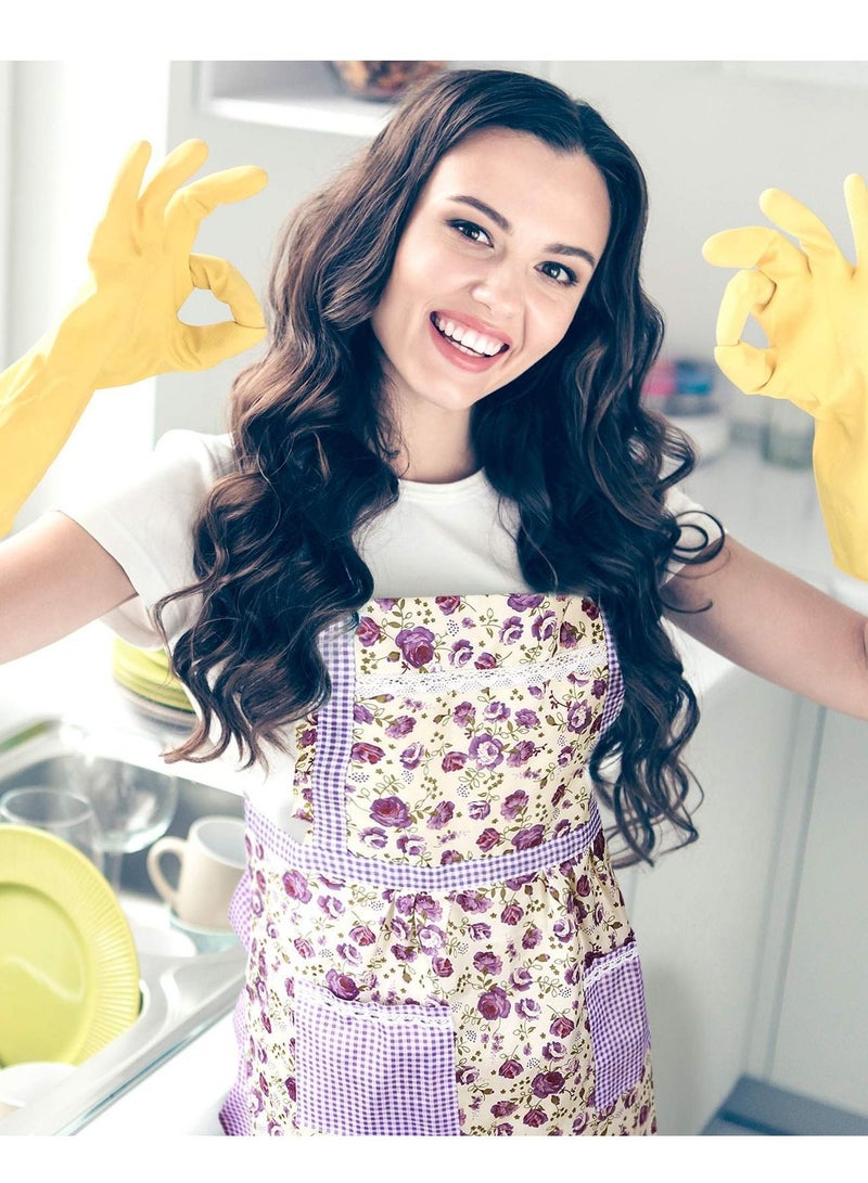 Y&D Kitchen Floral Apron, Thickened Waterproof Princess Apron Waist Adjustable with Pockets Ladies Chef for Cooking Baking Gardening Home Cleaning Etc. (3 Pieces) - Image 5