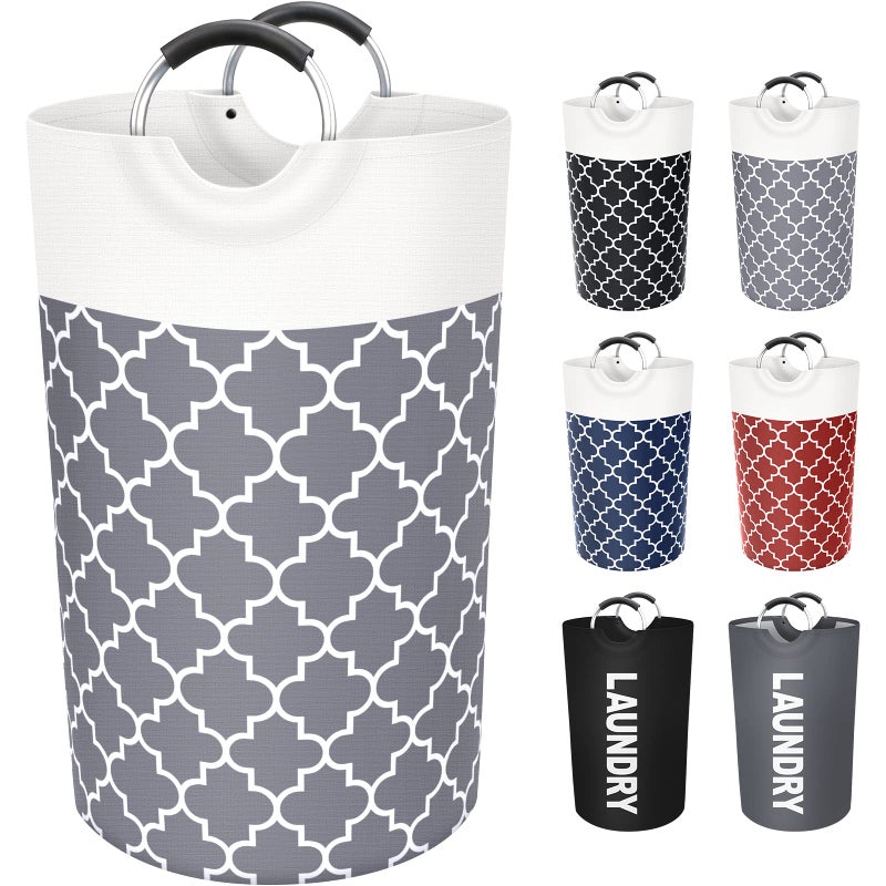 Fabspace Large Laundry Basket Laundry Hamper Bag Washing Bin Clothes Bag Collapsible Tall With Handles Waterproof Travel Bathroom College Essentials Storage For College Dorm, Family (Grey)82L - Image 1