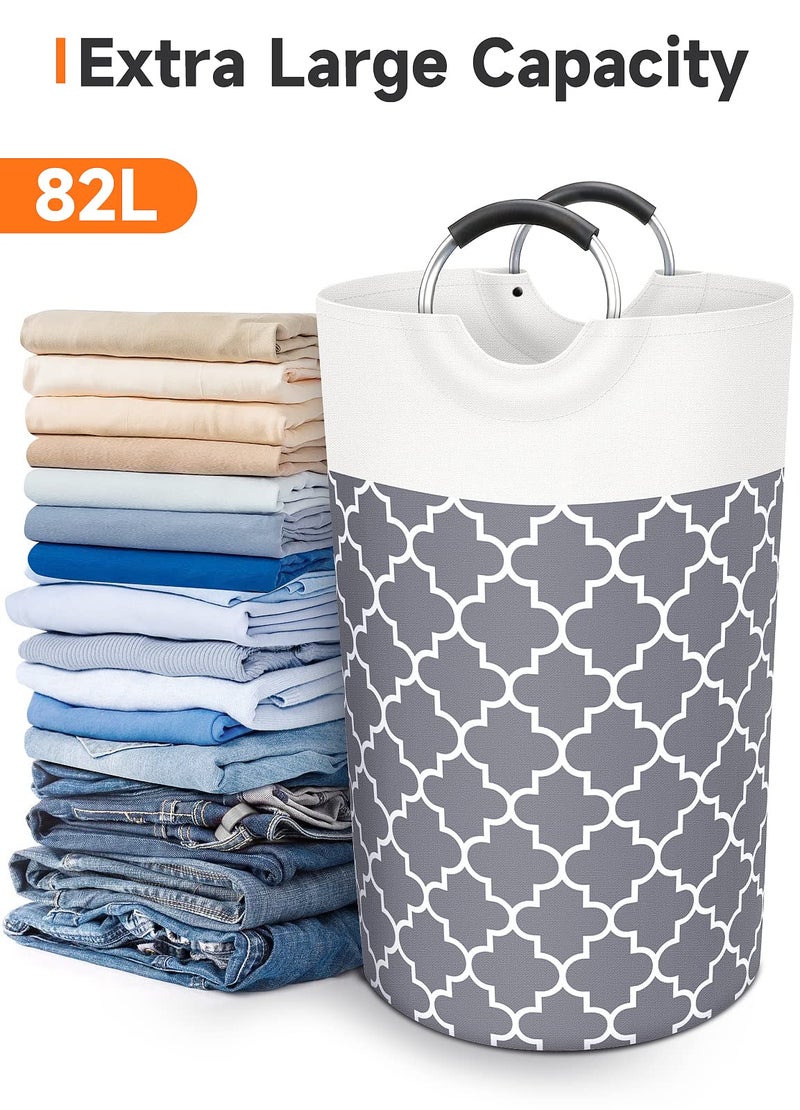 Fabspace Large Laundry Basket Laundry Hamper Bag Washing Bin Clothes Bag Collapsible Tall With Handles Waterproof Travel Bathroom College Essentials Storage For College Dorm, Family (Grey)82L - Image 5