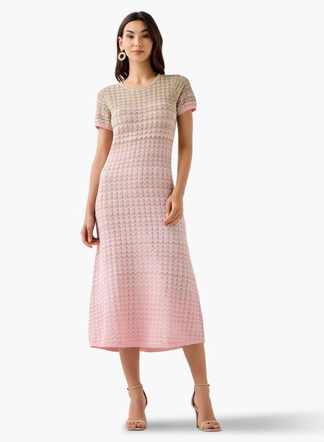 ايكونيك Iconic Textured A-line Women Dress with Short Sleeves