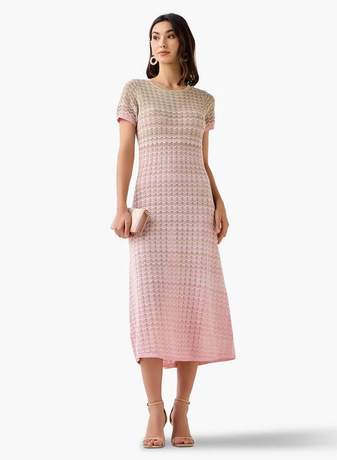 ايكونيك Iconic Textured A-line Women Dress with Short Sleeves