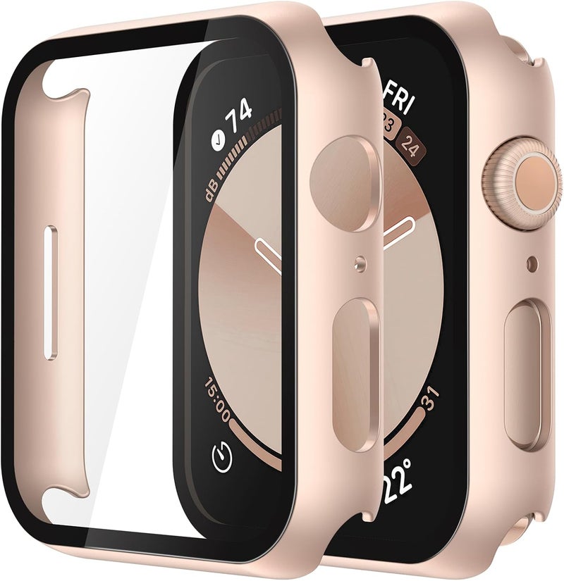 [2 Pack] 1 Rose Gold + 1 Clear Hard Case with Tempered Glass Screen Protector for Apple Watch, Ultra Slim Protective Cover for 40mm Apple Watch SE 3 (2025) SE 2 SE Series 6 Series 5 Series 4 - Image 1