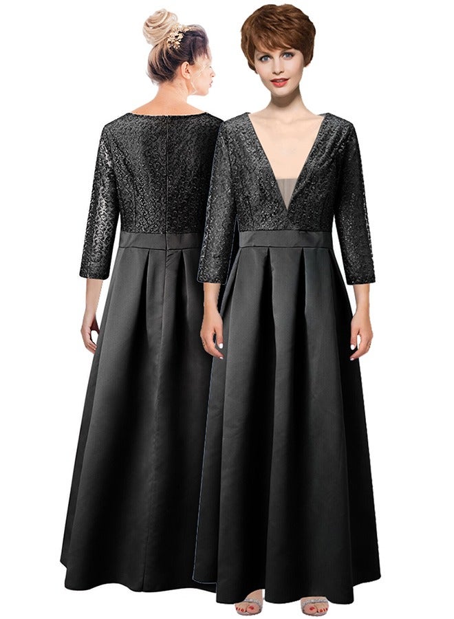 MARGOUN XL Size, Elegant Prom Evening Party Dress Women Wedding Robe Maxi Dress Solid Sequins V Neck Big Swing Night Dress Black/A1573  - Image 1
