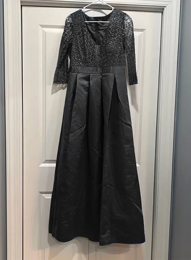 MARGOUN XL Size, Elegant Prom Evening Party Dress Women Wedding Robe Maxi Dress Solid Sequins V Neck Big Swing Night Dress Black/A1573  - Image 4