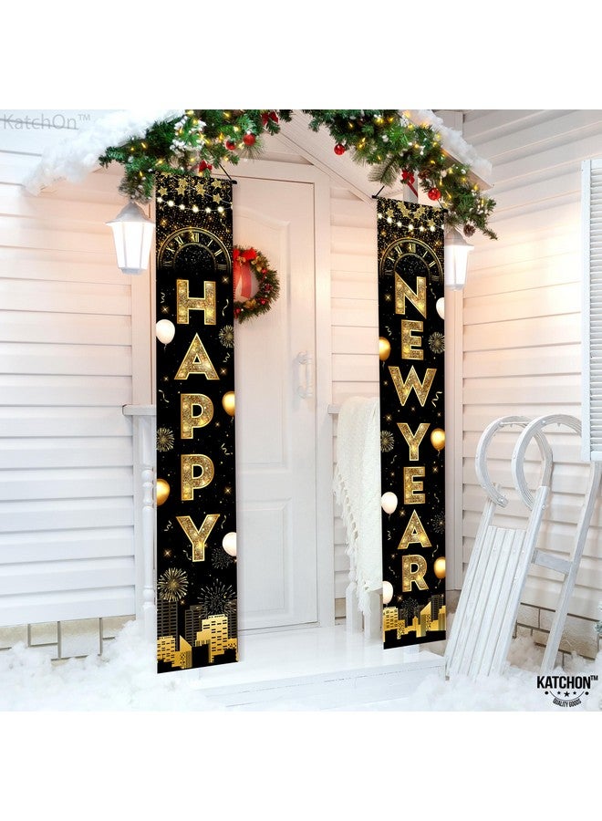 KATCHON بانر باب رأس السنة الجديدة كاتش أون إكسترا لارج - 72x12 بوصة | أسود وذهبي | مستلزمات حفلات ليلة رأس السنة 2025 - Image 5