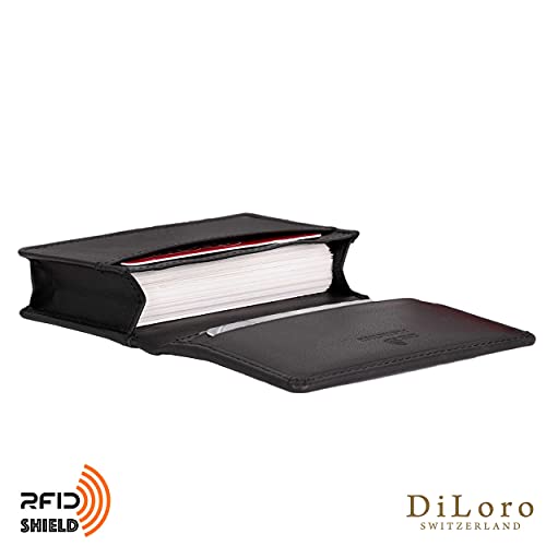 DiLoro Leather Wallets for Men and Women Small Travel Bifold Card Holder Full Grain Black Nappa Leather - Image 3