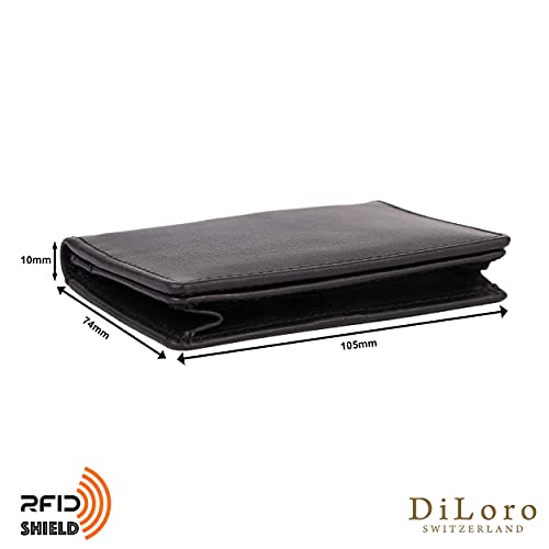 DiLoro Leather Wallets for Men and Women Small Travel Bifold Card Holder Full Grain Black Nappa Leather - Image 5