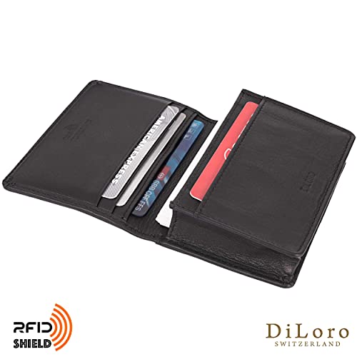 DiLoro Leather Wallets for Men and Women Small Travel Bifold Card Holder Full Grain Black Nappa Leather - Image 4