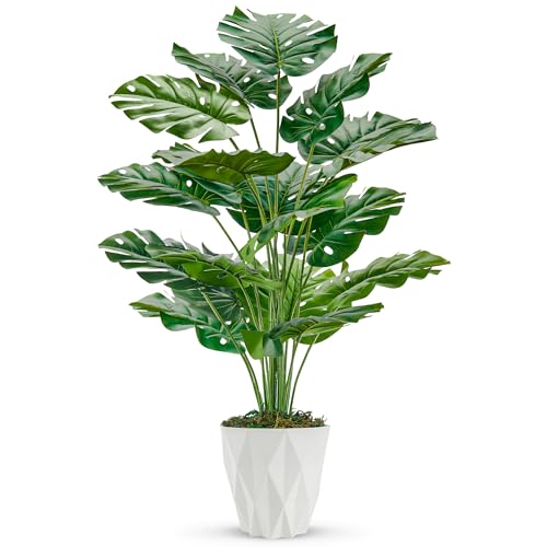 Toopify 28" Fake Plants Large Artificial Monstera Faux Plants Indoor with White Pot for Home Office Living Room Decor - Image 1