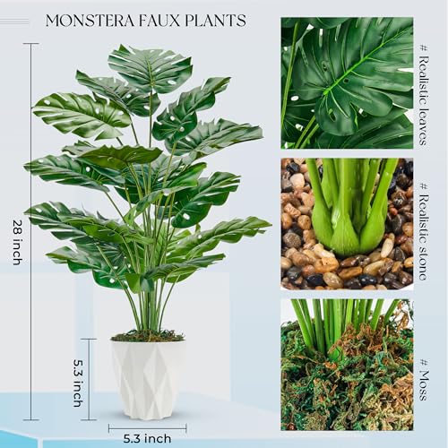 Toopify 28" Fake Plants Large Artificial Monstera Faux Plants Indoor with White Pot for Home Office Living Room Decor - Image 3