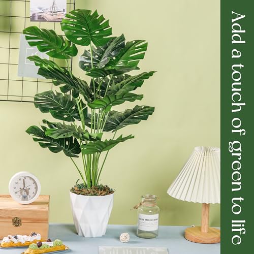 Toopify 28" Fake Plants Large Artificial Monstera Faux Plants Indoor with White Pot for Home Office Living Room Decor - Image 2