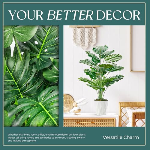 Toopify 28" Fake Plants Large Artificial Monstera Faux Plants Indoor with White Pot for Home Office Living Room Decor - Image 4